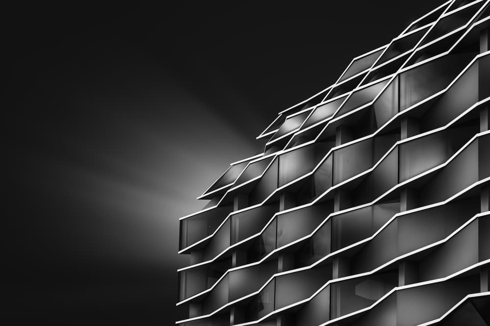 Monochrome Geometric Facade by Jorge Ruiz Dueso — canvas wall art