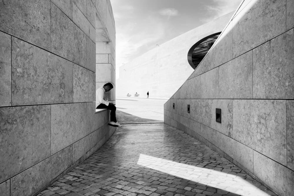 Thoughtful Man Modern Architecture by Jurij Bizjak — canvas wall art