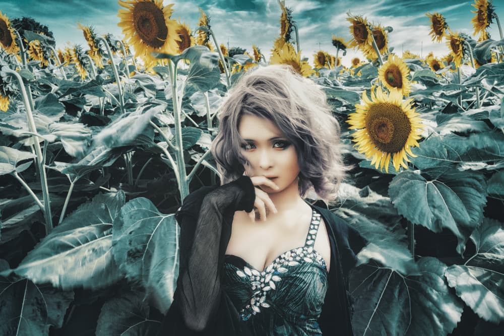 Moody Sunflower Portrait by KOIKI — canvas wall art
