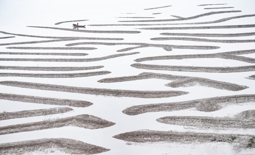 Lone Boat Sand Patterns by Songlin Xu — canvas wall art