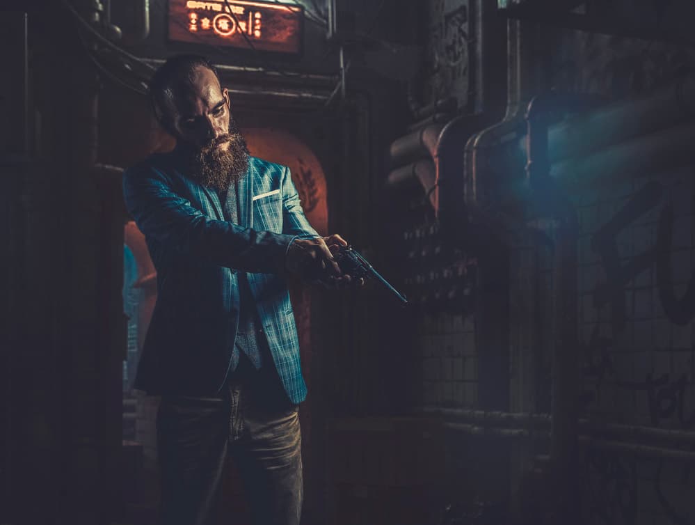 Mysterious Cyberpunk Gunman by gNo — canvas wall art