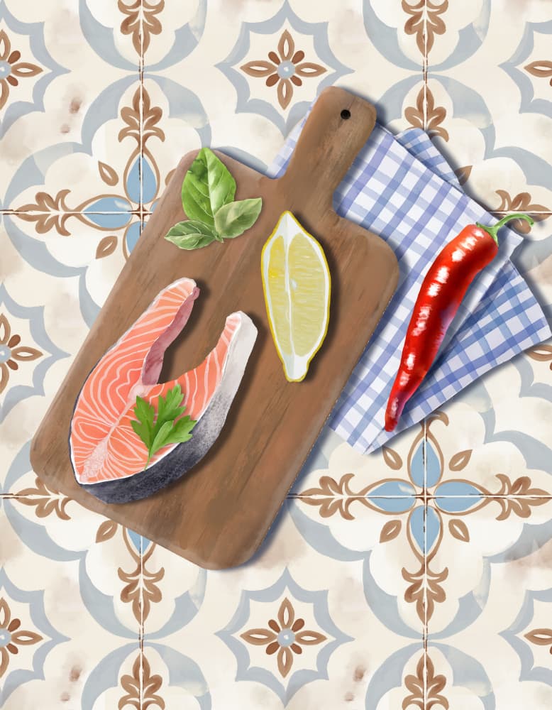 Fresh Salmon Prep by Elena Dorosh — canvas wall art