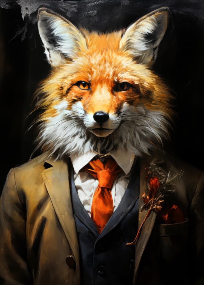 Elegant Fox In Suit by Justyna Jaszke — canvas wall art