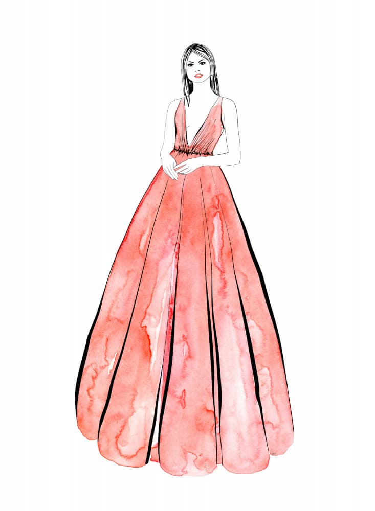 Elegant Coral Gown by Rosana Laiz Blursbyai — canvas wall art