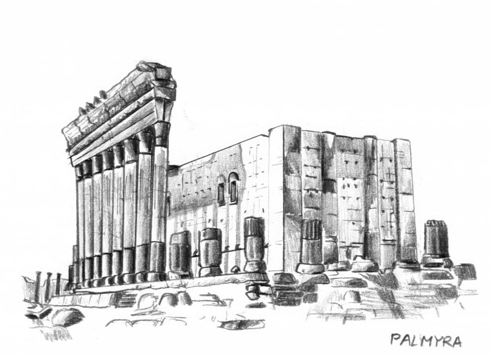 Ancient Temple Ruins Sketch by Kulik — canvas wall art