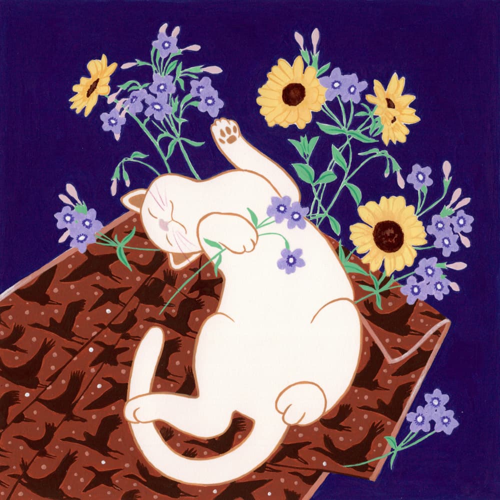 Playful Cat and Sunflowers by Julie Lesouef — canvas wall art