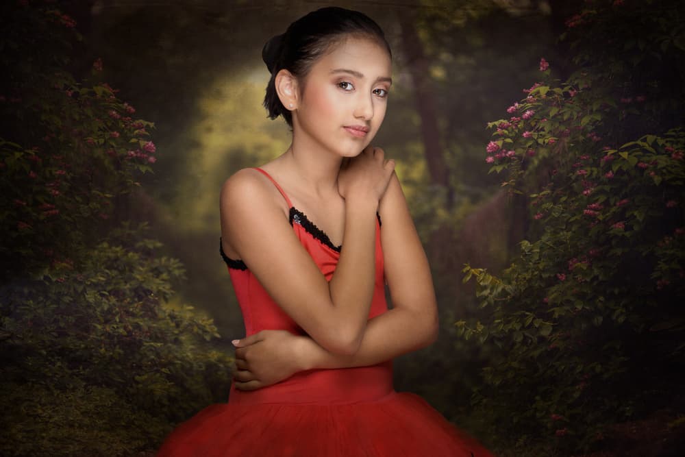 Red Ballerina Portrait by Monika Vanhercke — canvas wall art