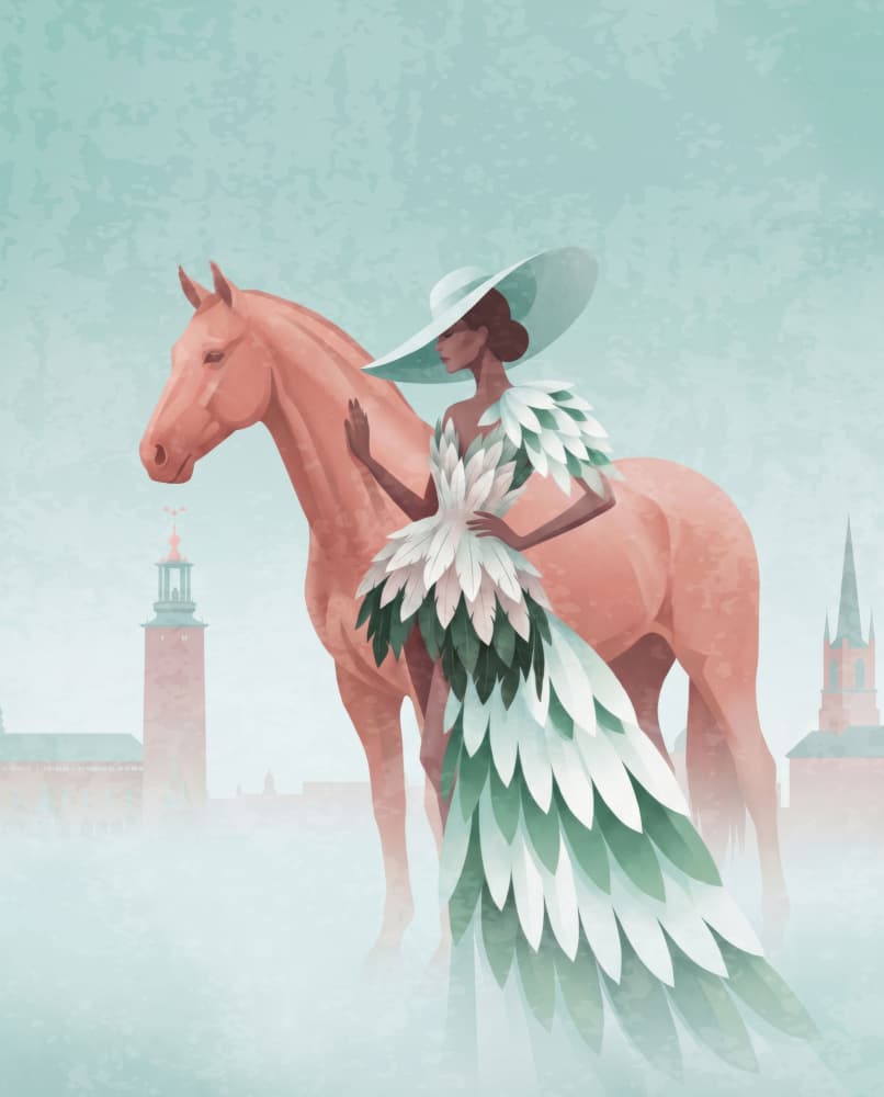 Elegant Woman Horse City by Emel Tunaboylu — canvas wall art