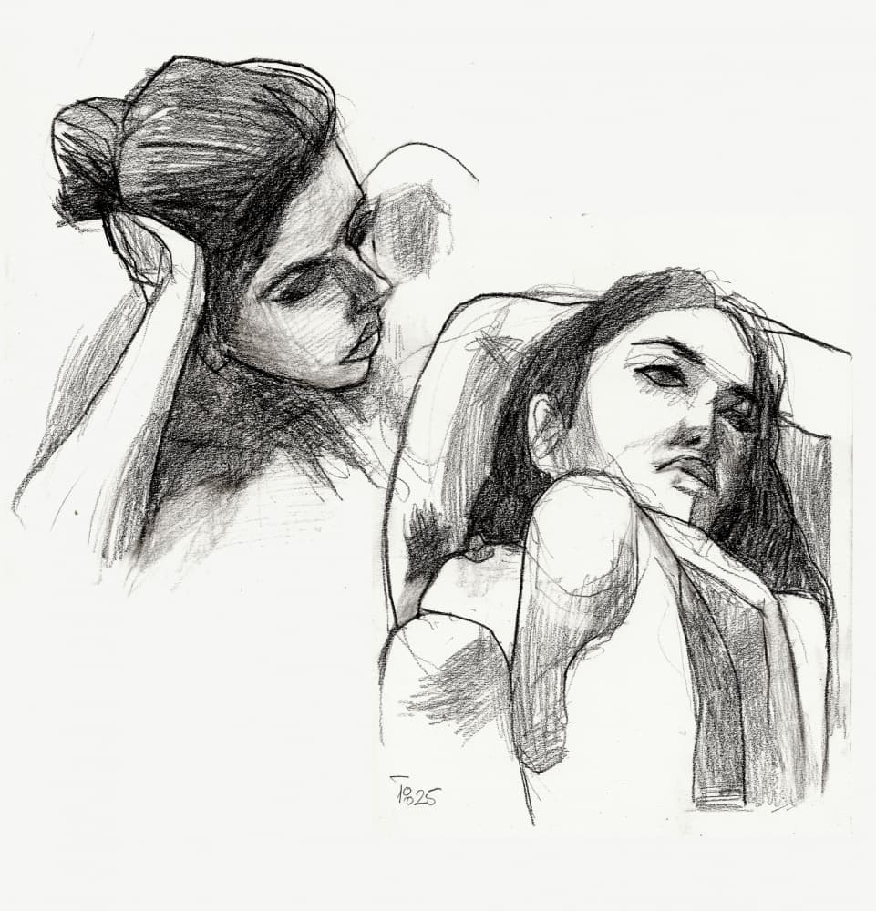 Pensive Women Sketch by Tore Bahnson — canvas wall art
