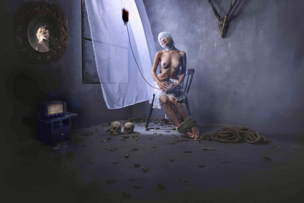Bound Woman Blood Drip by Agus Adriana — canvas wall art