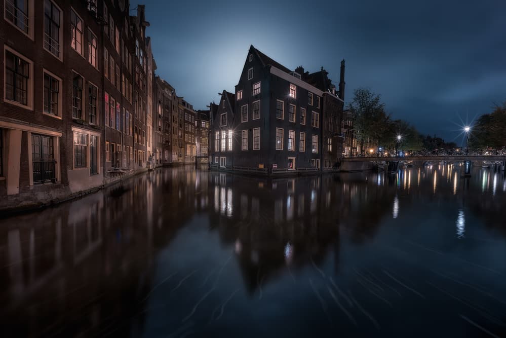 Night Canal Reflections by Javier de la Torre — canvas wall art