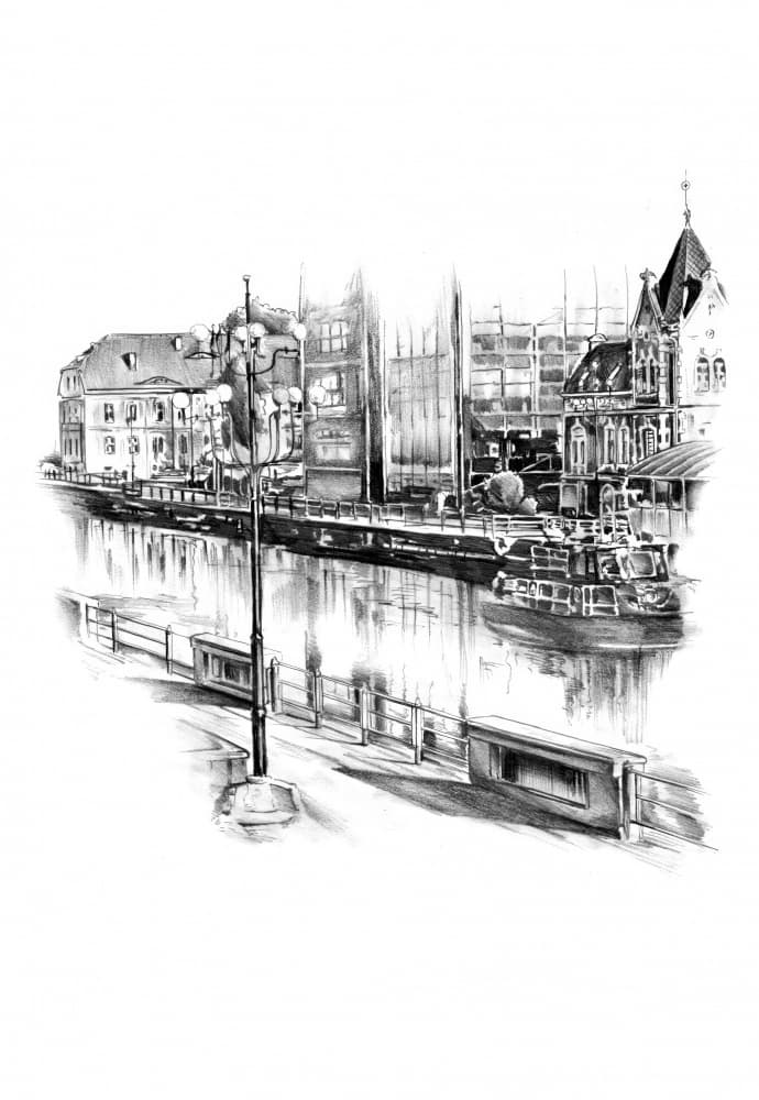 Urban Canal Drawing by Kulik — canvas wall art
