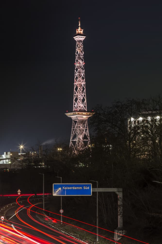 Night Tower Light Trails by Melanie Viola — canvas wall art