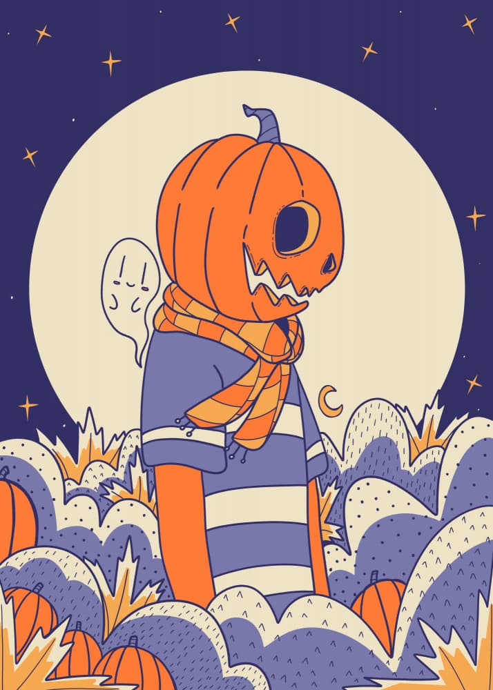 Pumpkin Head Moonlit Night by Stephen Wade — canvas wall art