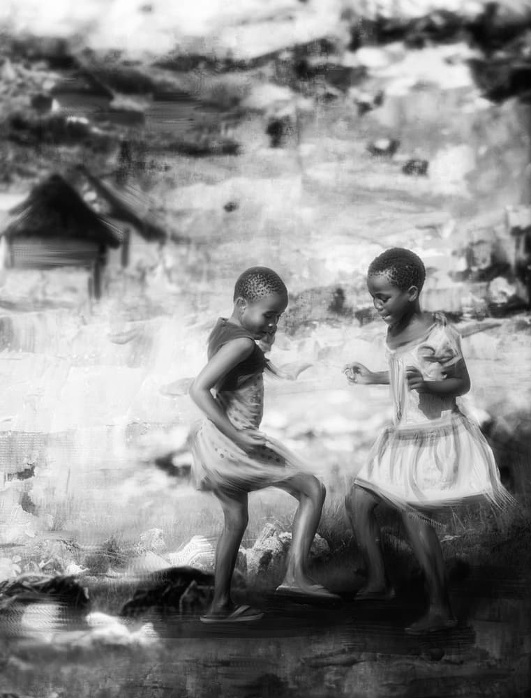 Dancing Village Girls by Charlaine Gerber — canvas wall art