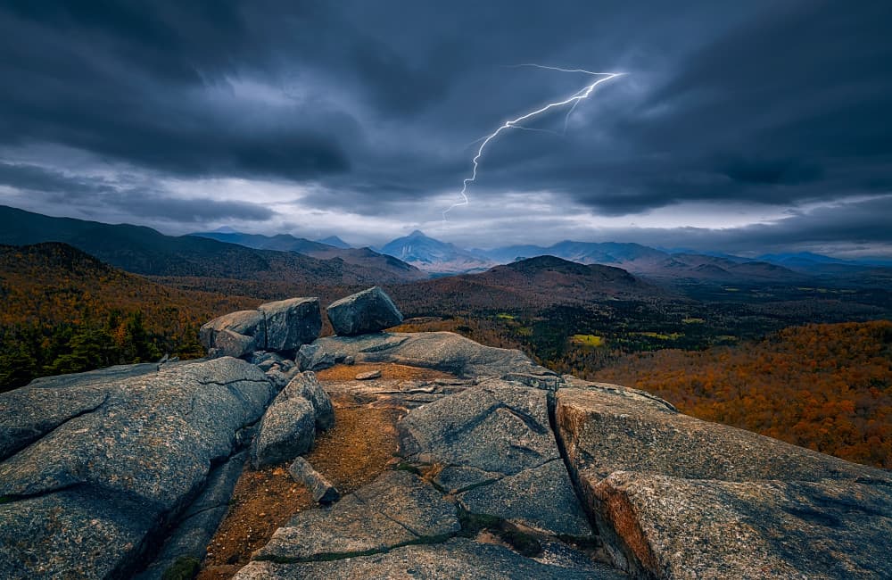 Lightning Over Mountains by Ben.C.L — canvas wall art