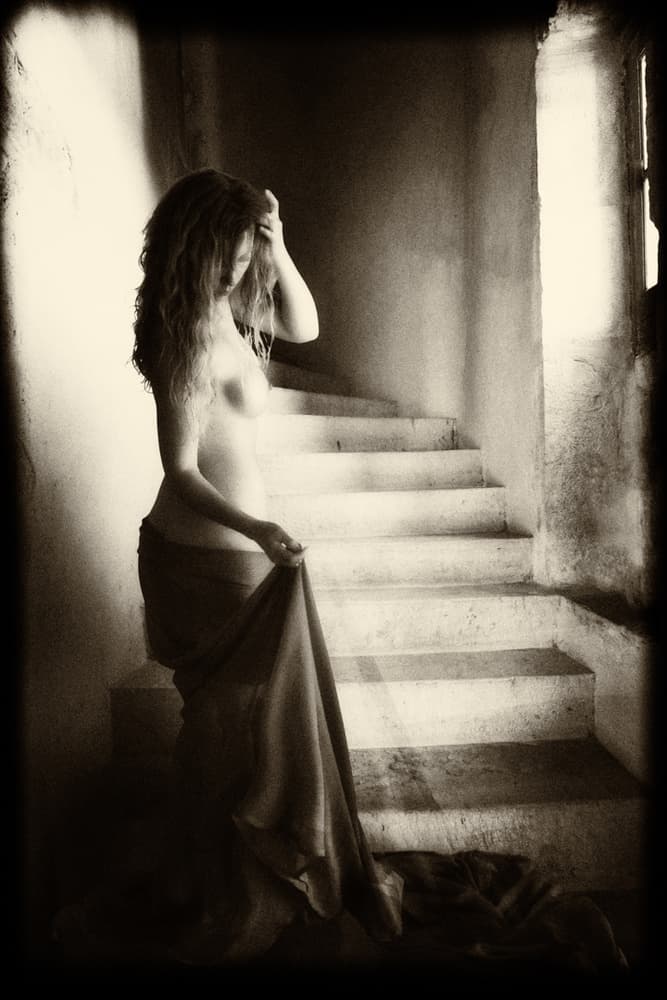 Moody Figure on Stairs by Charlaine Gerber — canvas wall art