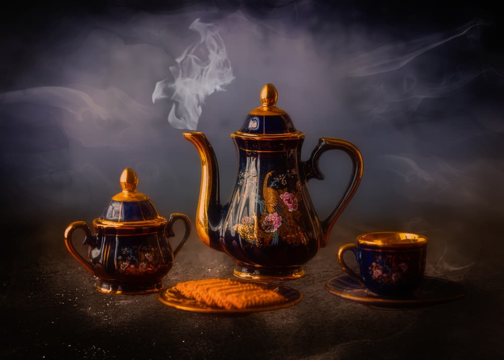 Steaming Blue Teaset by Rob Ryan — canvas wall art