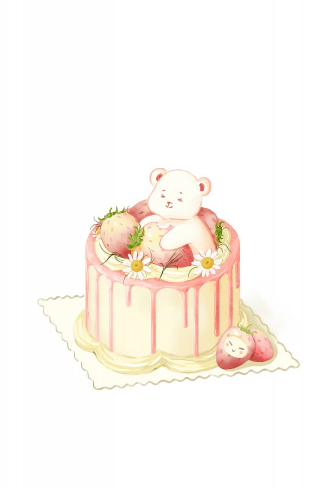 Cute Bear Strawberry Cake by Xuan Thai — canvas wall art