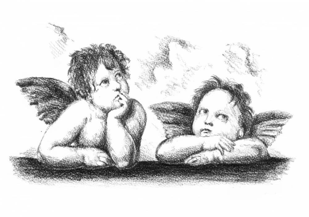Thoughtful Cherubs Drawing by Kulik — canvas wall art
