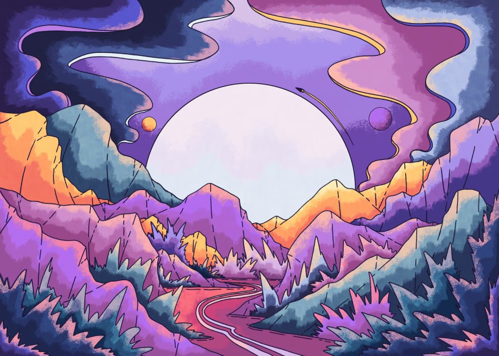 Surreal Space Mountains by Stephen Wade — canvas wall art