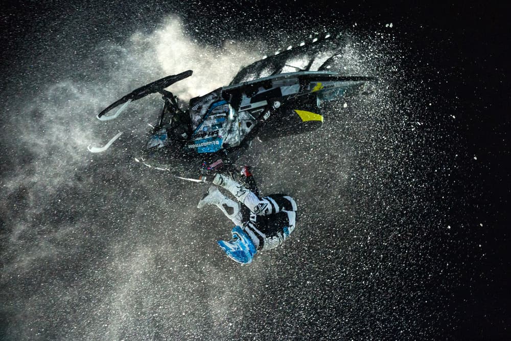 Snowmobile Night Jump by ATTILA SZABO — canvas wall art