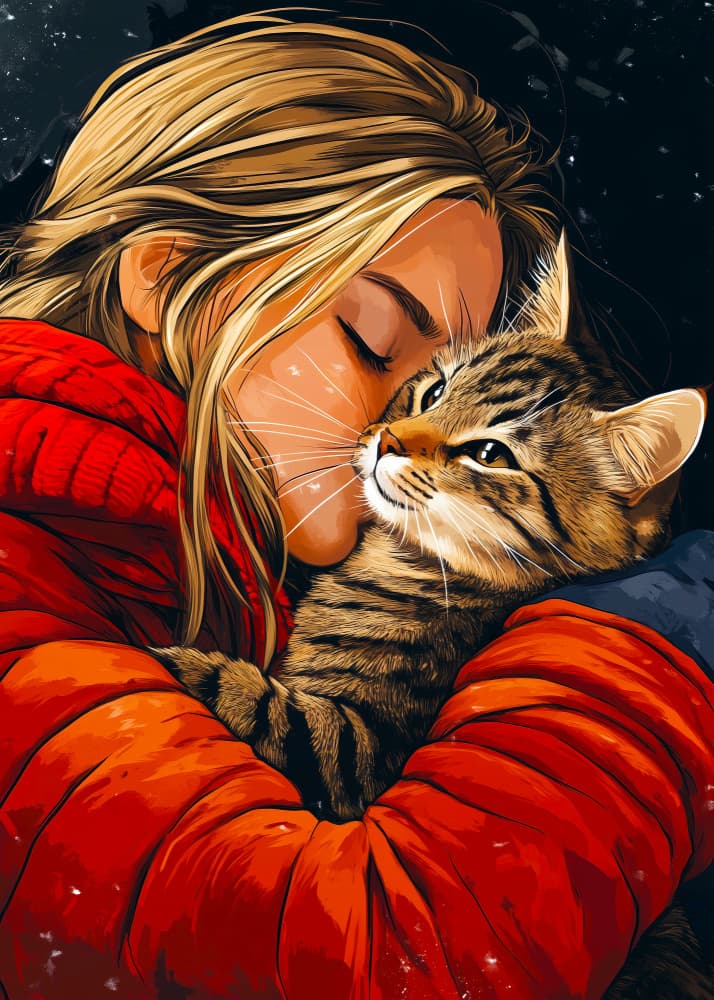 Cozy Cat Embrace by Justyna Jaszke — canvas wall art