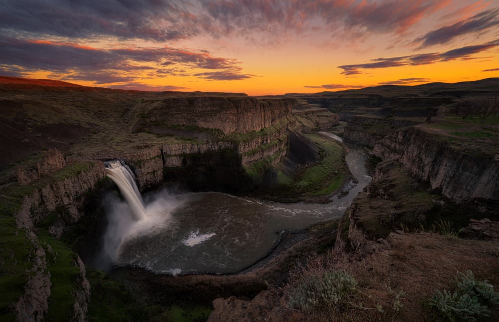 Canyon Waterfall Sunset by Lydia Jacobs — canvas wall art