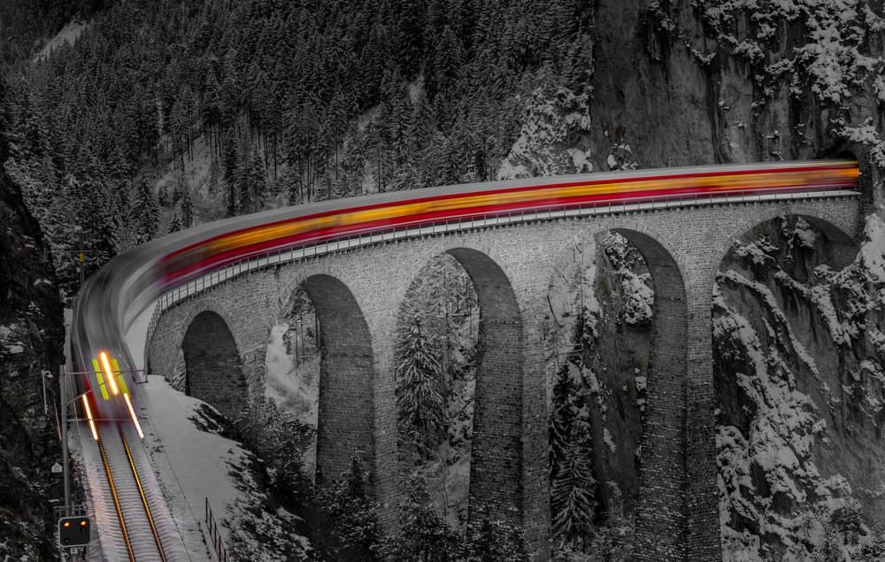 Winter Train Arched Bridge by Andreas Agazzi — canvas wall art