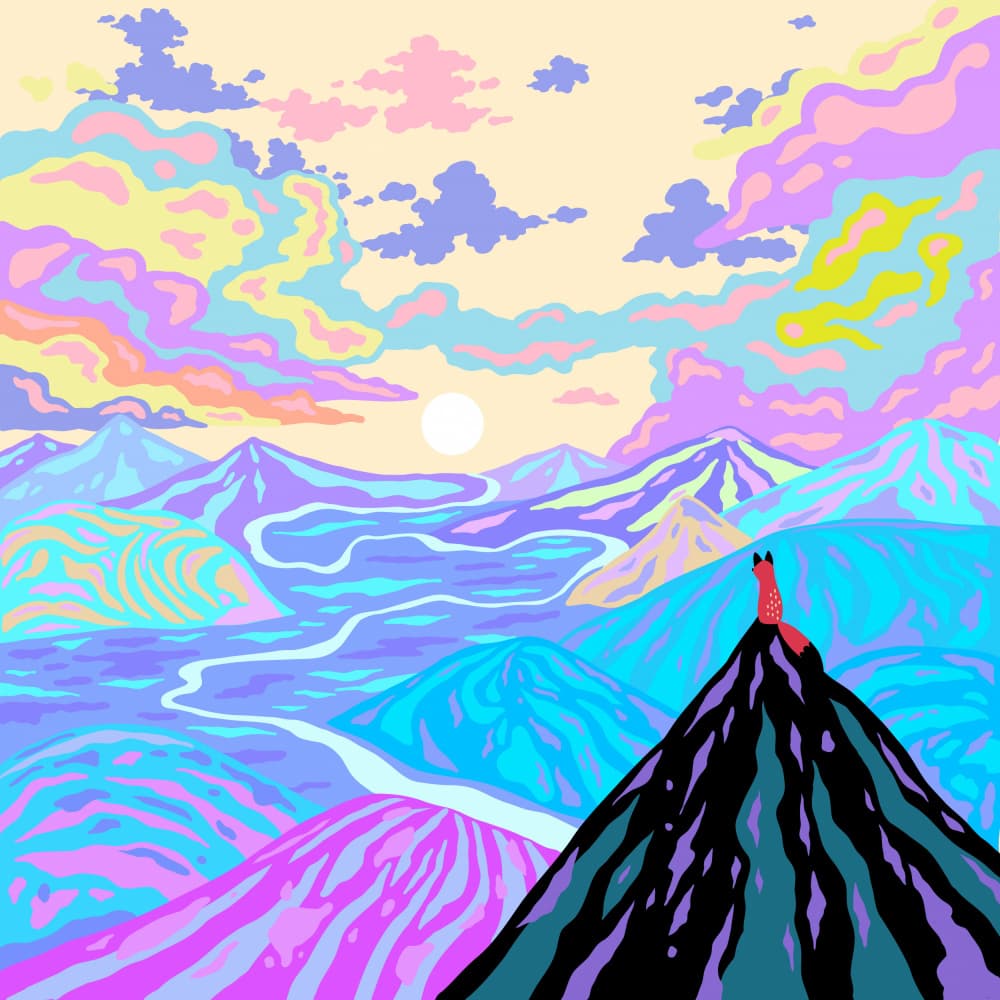 Fox on Dreamy Mountains by Tiago Leitao — canvas wall art