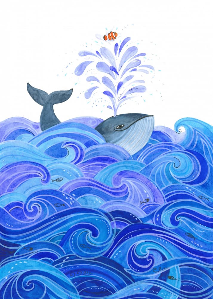 Whale and Clown Fish by Isabelle Brent — canvas wall art