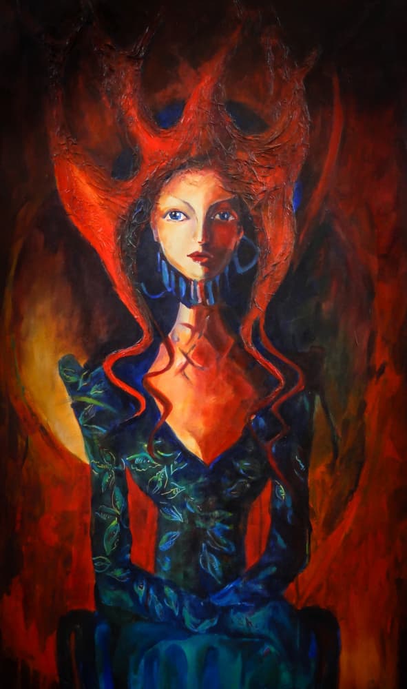 Fiery Woman Portrait by Dora Krincy — canvas wall art