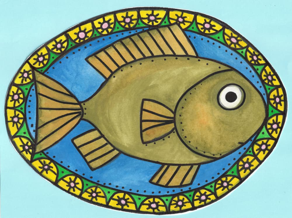 Colorful Folk Fish by Lerin Freyou — canvas wall art