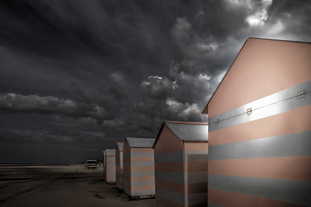 Stormy Beach Huts by Gilbert Claes — canvas wall art