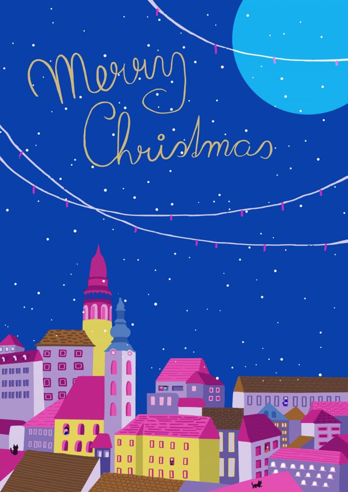 Merry Christmas City Night by Magdalena Herichova — canvas wall art