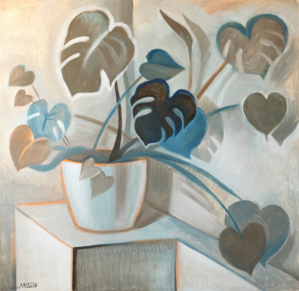 Modern Monstera Hearts by Marina Gorkaeva — canvas wall art