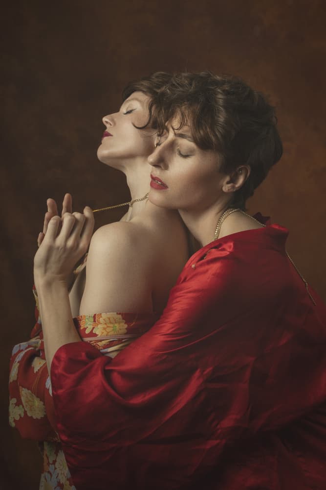 Red Kimono Embrace by Eddie Kavanagh — canvas wall art