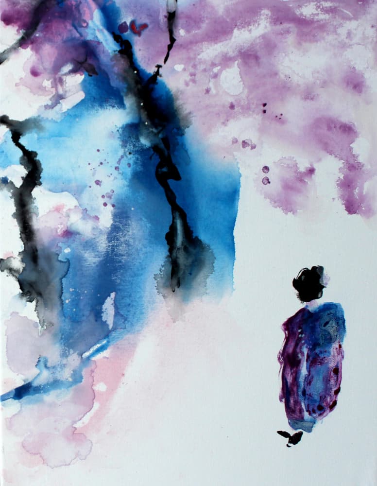 Serene Cherry Blossom Woman by Marina Nelson — canvas wall art