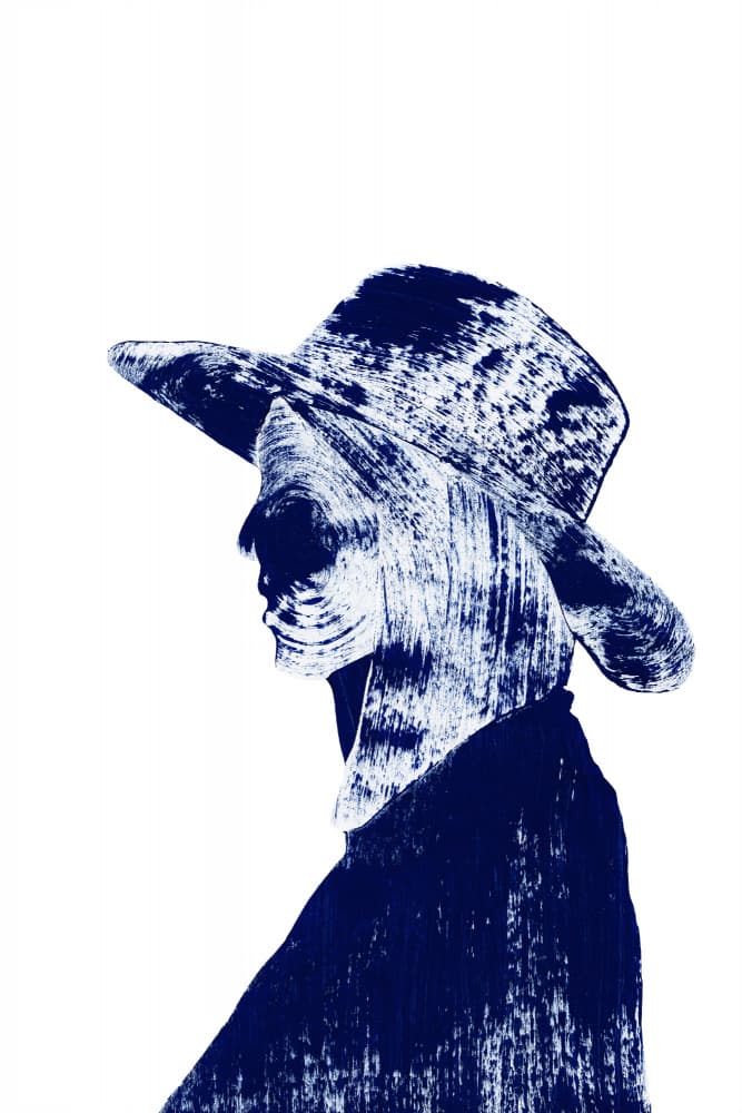 Elegant Blue Hat Woman by Anja Runfors Essén — canvas wall art