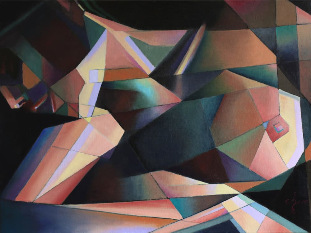 Colorful Geometric Nude by Corné Akkers — canvas wall art