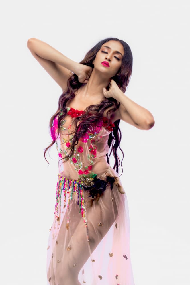Vibrant Elegance Sheer Dress by Prithul Das — canvas wall art