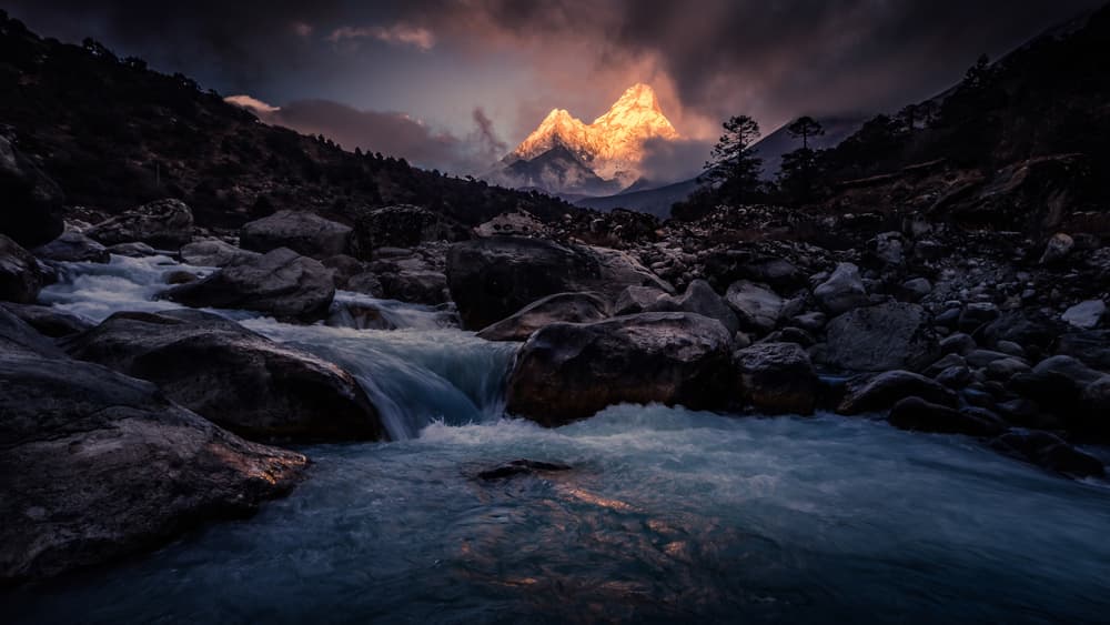 Golden Mountain River by qiye — canvas wall art