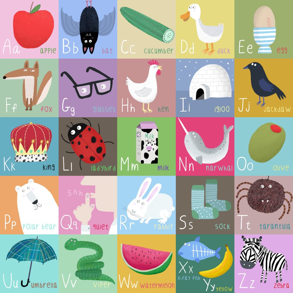 Playful Alphabet Learning Chart by Carla Daly — canvas wall art