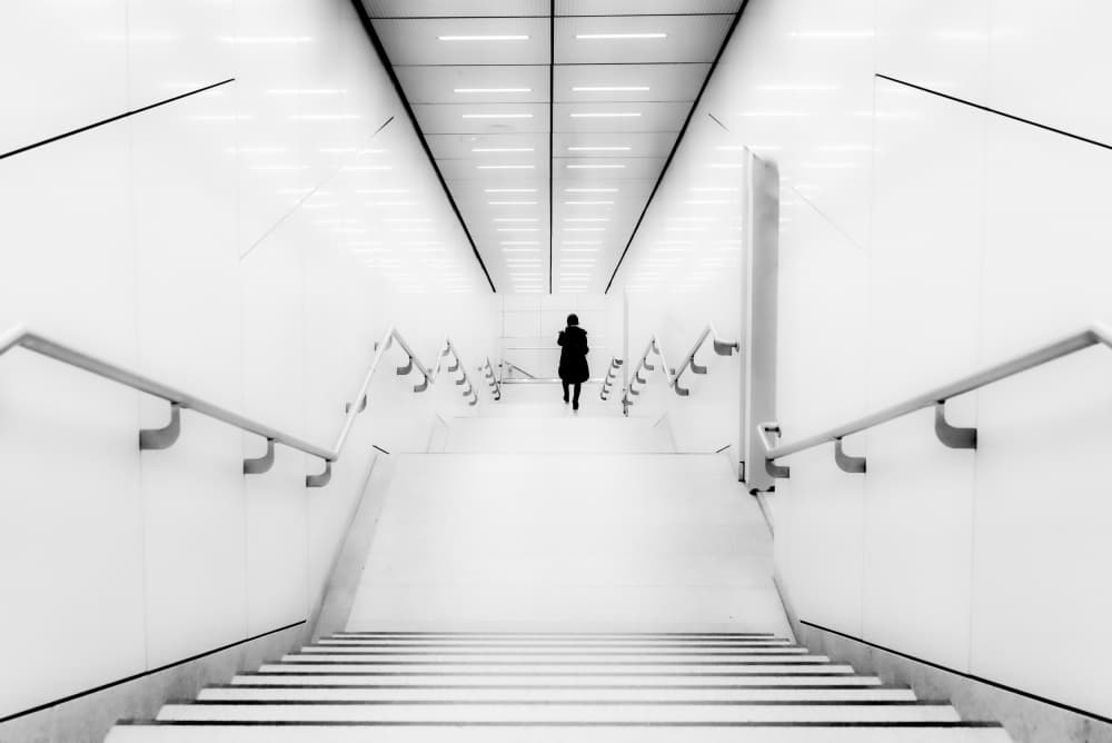Figure Descending Modern Stairs by Andy Dauer — canvas wall art