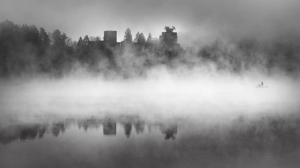 Misty Castle Lake by Burger Jochen — canvas wall art