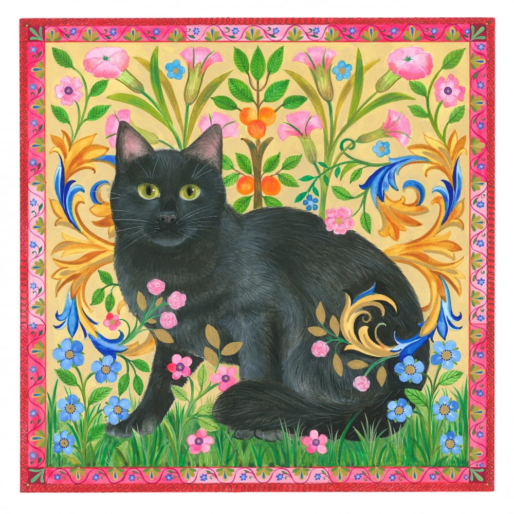 Black Cat and Florals by Isabelle Brent — canvas wall art