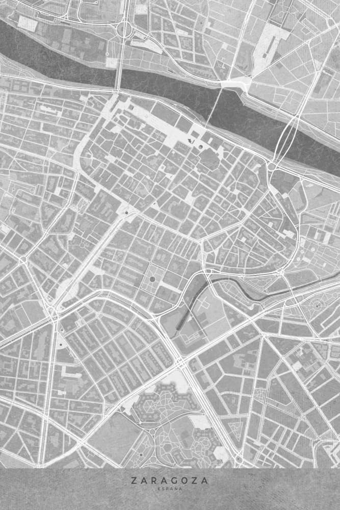 Zaragoza City Map by Rosana Laiz Blursbyai — canvas wall art