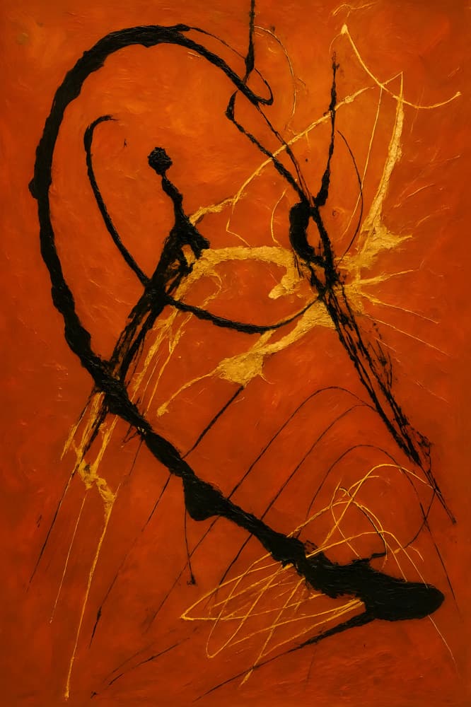 Energetic Gold Abstract Lines by HUGO — canvas wall art