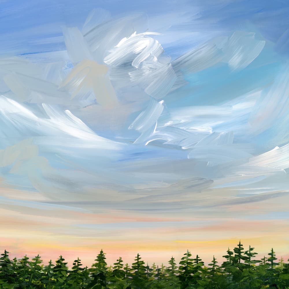 Cloudscape Forest Glow by Nicole Walsh — canvas wall art