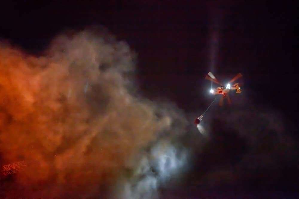 Helicopter Battles Night Blaze by Dmitry Frizel — canvas wall art